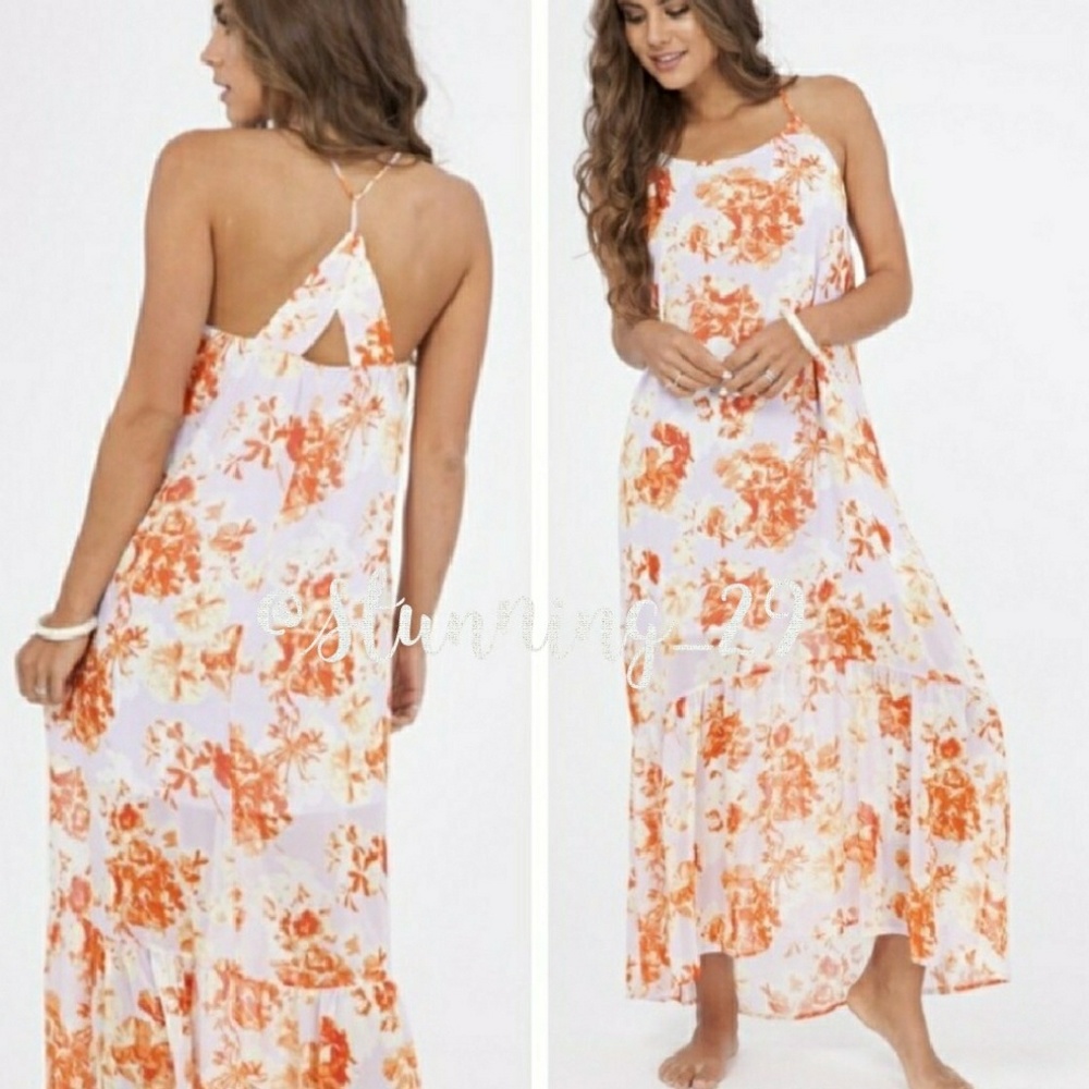 🆕LILAC FLORAL PRINT RUFFLE HEM MAXI DRESS - Picture 2 of 6